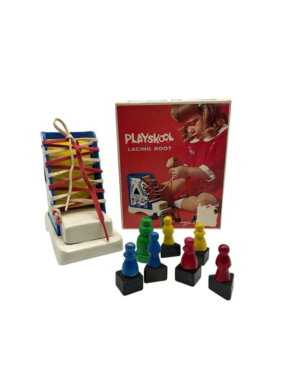 PLAYSKOOL Vintage Red Box Lacing Boot Learning While Playing in Original Box